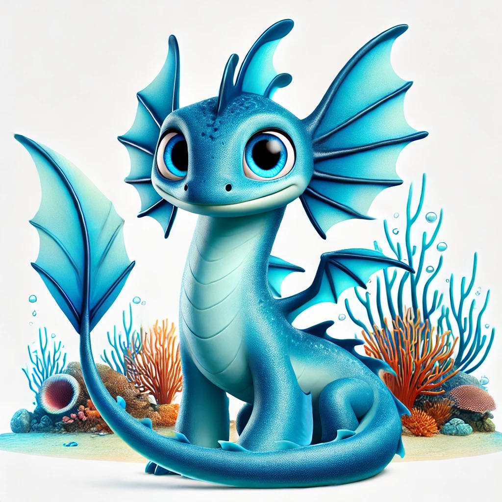 Splash The Blue Sea Dragon Standing in a Healthy Ocean and Coral Reef